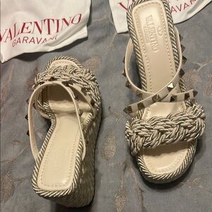 Valentino Garavani Cream Wedge Shoes with Braided Detail